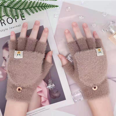 Carrot Half Finger Flip and Cashmere Thickened Warm Gloves
