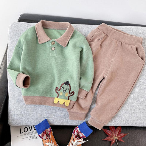 Boys Spring and Autumn Long Sleeve Casual Pants Two-Piece Set