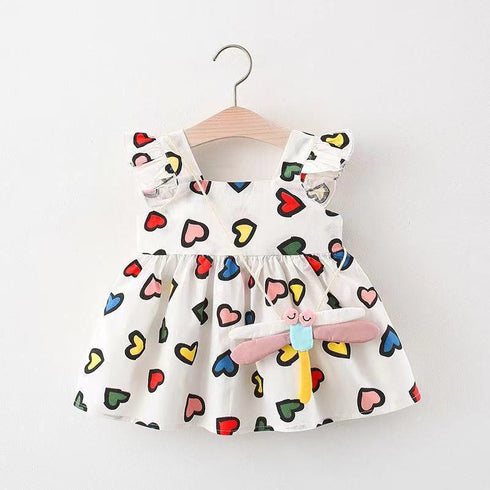 Baby Girl Summer New Printed Dress Cartoon Backpack Skirt Two-piece Set