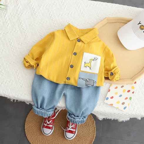 Spring and Autumn Boys Shirt Long Sleeve Set Two-Piece Set