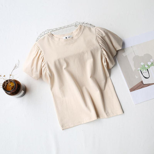 Summer Children's Solid Color Bubble Sleeve Top