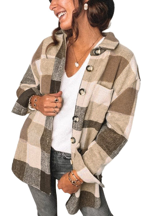 Plaid shirt with pocket casual coat