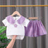 Girls' Flower Short Sleeve Suit Girls' Summer Clothes Shorts Two-piece Set