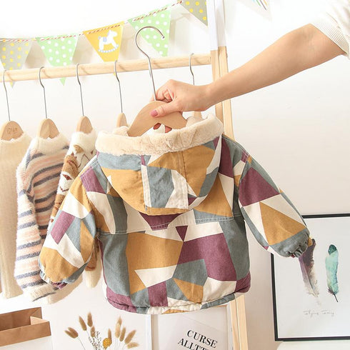 Winter boys plus velvet hooded cotton-padded jacket