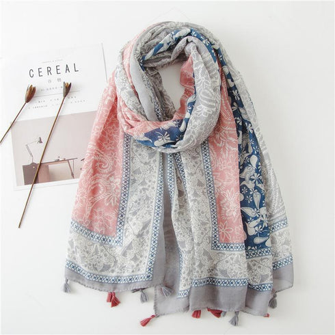 Small Fresh Cotton and Hemp Scarf Bohemian Printed Scarf