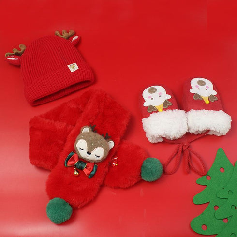Children's Set of Christmas Scarf, Gloves and Beanie