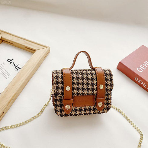 Retro Houndstooth Mini Crossbody Bag