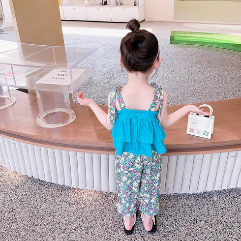 Summer Suit 2022 New Girls Sweet Cute Three-dimensional Flower Coat Pants Two-piece Set