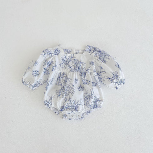 Square collar green flower printed long sleeve ha triangle jumpsuit climbing suit