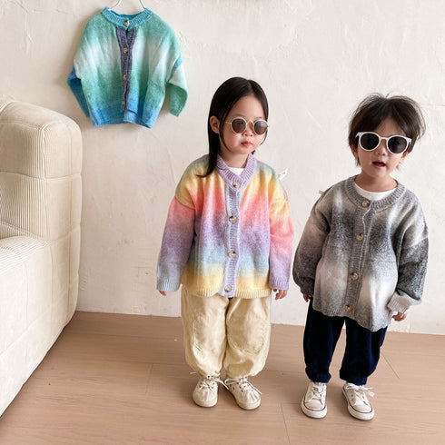 Children's sweater knitted cardigan spring and autumn color gradient baby wool coat