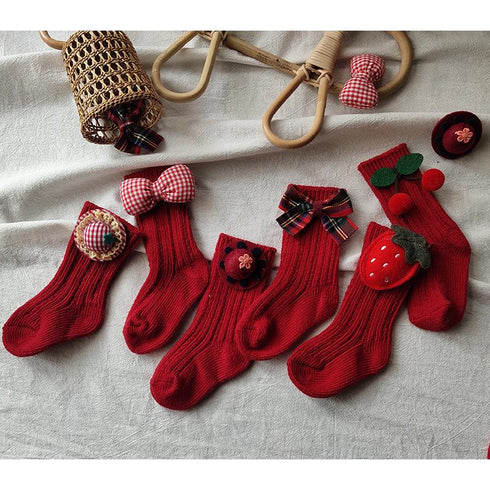 Christmas socks autumn and winter red bow plus velvet padded wool baby socks