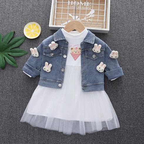 Full Body Doll Coat Long Sleeve Suit Baby Girl Round Neck Dress Two-piece Set
