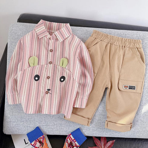 Boy's Spring and Autumn Shirt Two-Piece Set