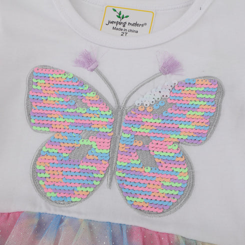 Butterfly Bead Girl Dress Spring And Summer New Foreign Style Girl Children's Short Sleeve Gauze Skirt