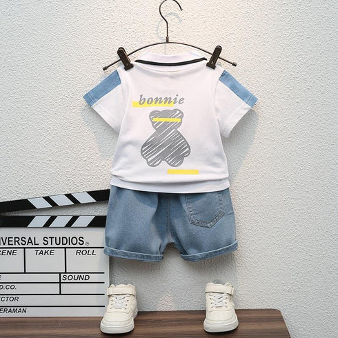 Children's Summer Short Sleeve Denim Shorts Set