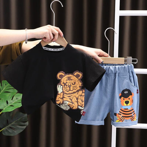 Cartoon Tiger Short Sleeve Two Piece Set