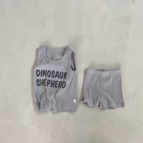 Summer Sleeveless Vest And Shorts Set Letter Wave Point Leisure Pit Strip Two-piece Set