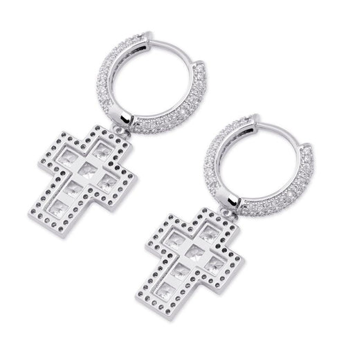 Hip Hop Short Cross Earrings for Men and Women Full of Zircon