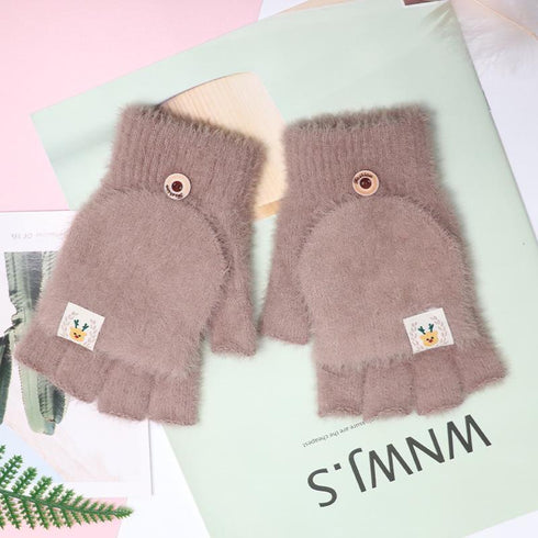 Simple half-finger flip writing cycling warm gloves