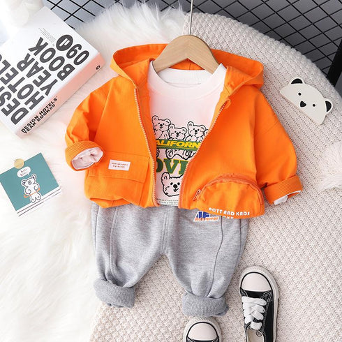 Children's small round bag zipper set cartoon printing foreign style three-piece set