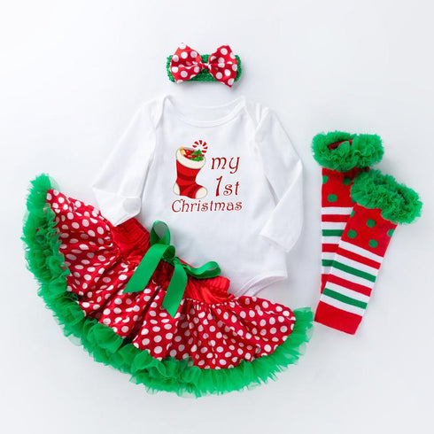 Christmas baby long sleeve polka dot puffed skirt set