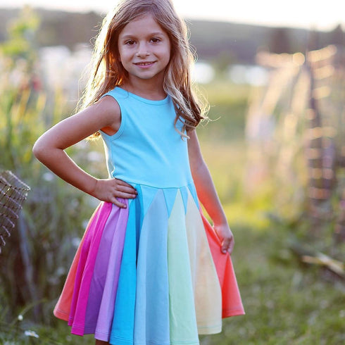 Girls Sleeveless Rainbow Stitching Dress