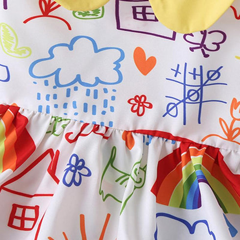 Spring And Summer Girls Cute Doll Collar Printed Sleeveless Princess Dress