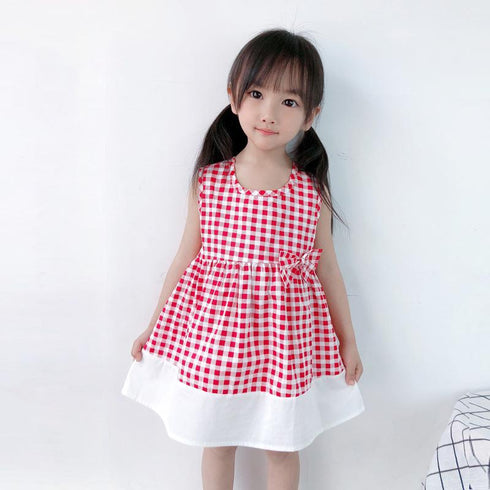Girl's Sling Dress Summer Sleeveless Plaid Princess Dress