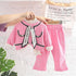 Silk Ribbon Small Fragrance Long Sleeve Set Baby Girl Casual Solid Color Pants Three Piece Set