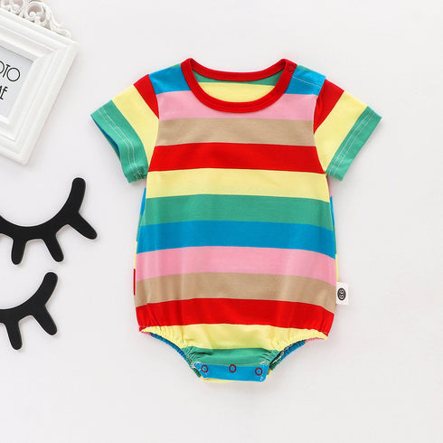 Summer short sleeve jumpsuit rainbow striped climbing suit