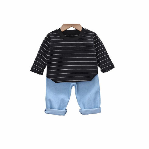 Spring and Autumn Boys Long Sleeve Shirt Two-Piece Set