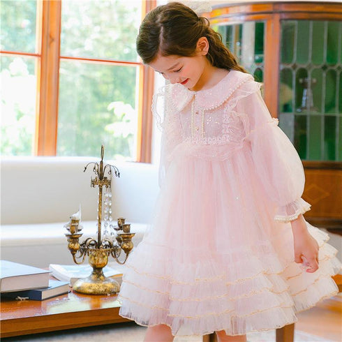 Autumn girl princess dress little girl unkempt dress children's gauze dress lace sweet gauze dress