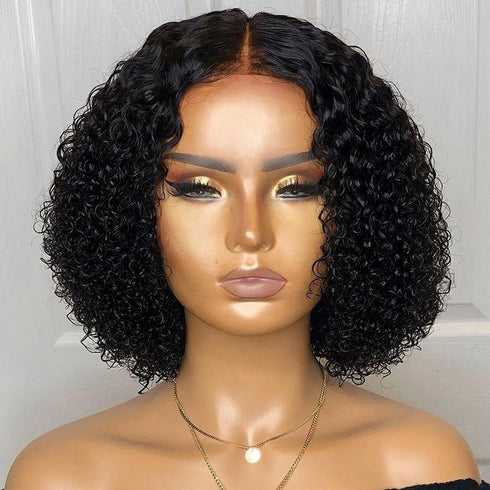 Women's Medium Black Curly Hair Short Chemical Fiber Hair Headgear