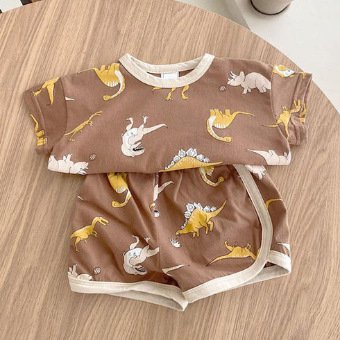 Cartoon Dinosaur Casual Short Sleeve Suit