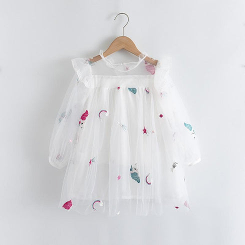Summer Girl's Unicorn Mesh Princess Dress