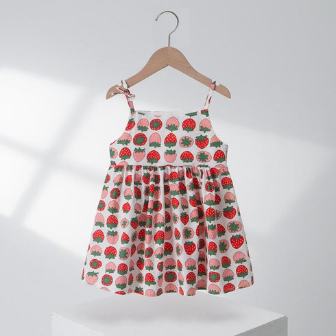 Summer Sweet Girls Cartoon Printed Dress Cotton Sling Dress