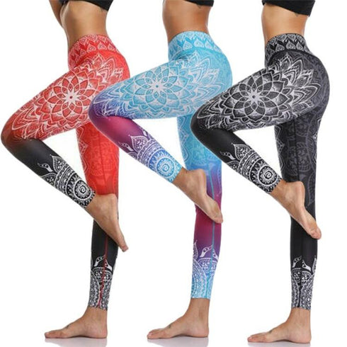 Peekabu Digital printing Sports Tights Stretch Fitness Pants High Waist Running Yoga Pants/Leggings