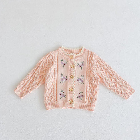 Spring and Autumn Small Flower Embroidered Coat Joker Cotton Yarn Knitted Cardigan