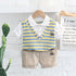 Lapel Stripe Fake Vest Short Sleeve Suit Casual Shorts Two Piece Set