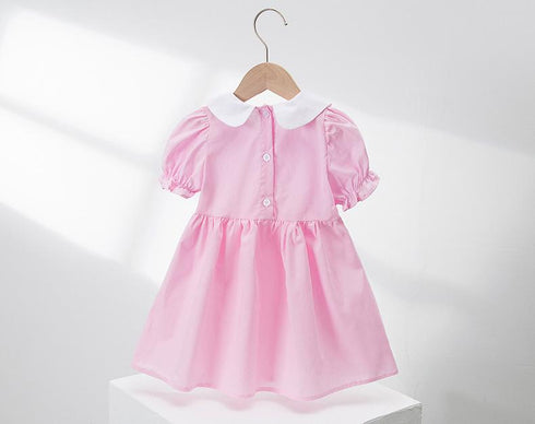 Girl's Doll Neck Dress Summer Bubble Sleeve Macaroon Princess Dress