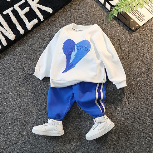 Love Round Neck Sweater Long Sleeve Suit Boy Baby Sports Pants Two-piece Set