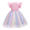 Girl's Rainbow Mesh Dress Knit Unicorn Princess Dress