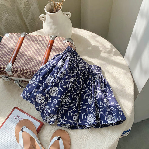 Summer shorts Joker floral high waist wide leg pants children's flower bract pants