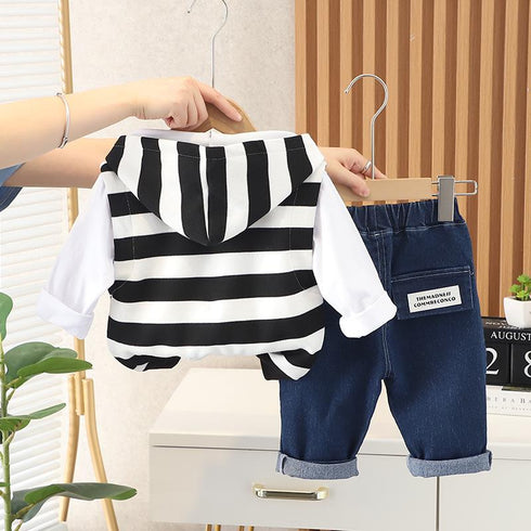 Spring and autumn boys casual hooded waistcoat long sleeve three-piece set