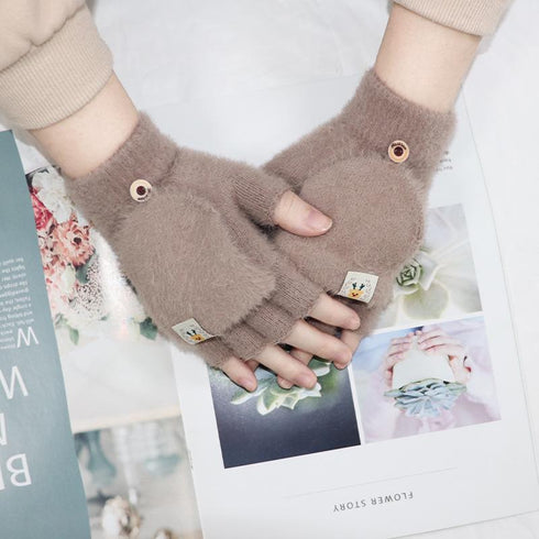 Simple half-finger flip writing cycling warm gloves