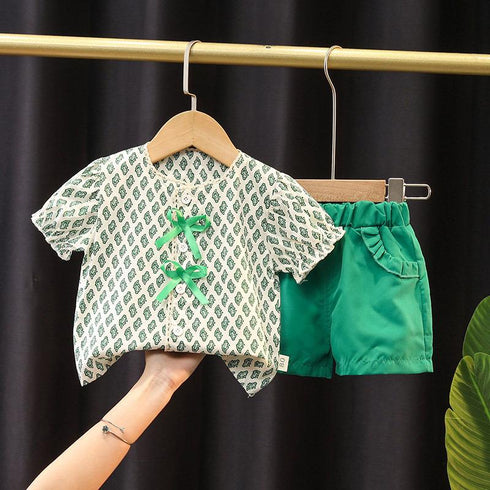 Girls summer short sleeve suit two-piece set