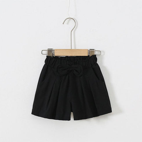 Girls Summer Solid Bow Elastic Shorts