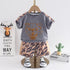 Boys' Handsome Tiger Round Neck Short Sleeve Set Boys' Casual Shorts Two Piece Set