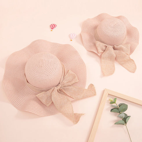 Bow Decorative Sun Hat Parent-child Straw Hat (adults: 56cm, Children: 54cm) (suitable For Children Aged 1-8)