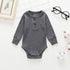 Ribbed Solid Front Button Long-sleeve Baby Romper